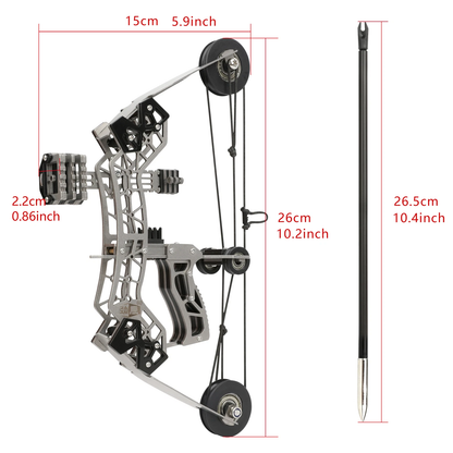 10 - inch mini compound bow set, 12 lbs, for archery competitions, outdoor sports and hunting.